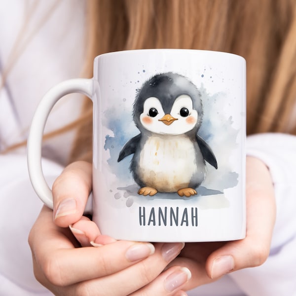 Pinguin Tasse Keramik personalisiert mit Namen Pinguine Namenstasse Kind Geschenk aus Keramik