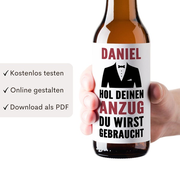 Trauzeuge Fragen Mann Bierflaschen Etikett personalisiert "Hol Deinen Anzug Raus" Bier Flaschen Geschenk | Digitaler Download PDF