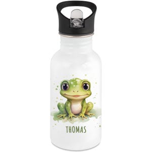 Drinking bottle for children personalized with name frog stainless steel bottle with straw water bottle for school kindergarten 600 ml