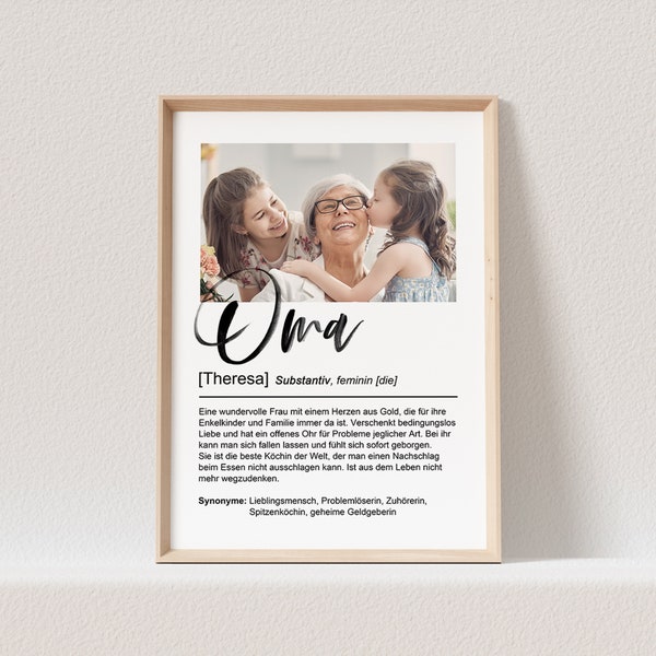 Oma Geschenk Definition Poster Mit Foto Personalisiert Großmutter Bild Fotoposter Oma Fotogeschenk (OHNE RAHMEN)