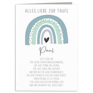 Taufkarte Mädchen Junge personalisiertes Taufgeschenk Regenbogen Karte Taufe Geschenk Klappkarte mit Umschlag 10,5 x 14,8 cm