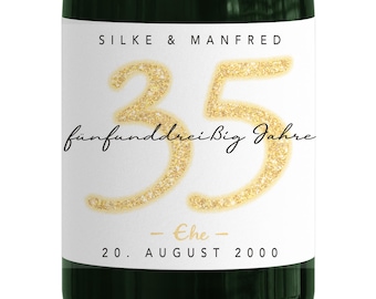 Personalized porcelain wedding anniversary bottle labels | Wedding anniversary 35 years | Sparkling wine bottle labels | Digital download PDF