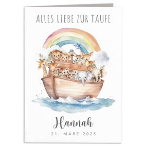 Taufkarte Arche personalisiert Mädchen Junge Taufgeschenk Karte Taufe Geschenk Klappkarte mit Umschlag 10,5 x 14,8 cm