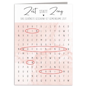 Zeit statt Zeug Gutschein zum selber ausfüllen personalisierte Geburtstagskarte Rätsel Geburtstag Geschenkkarte 10,5 x 14,8 cm