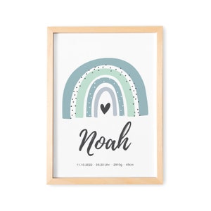Geburtsposter Junge Babyposter Personalisiert Mit Regenbogen Poster Zur Geburt