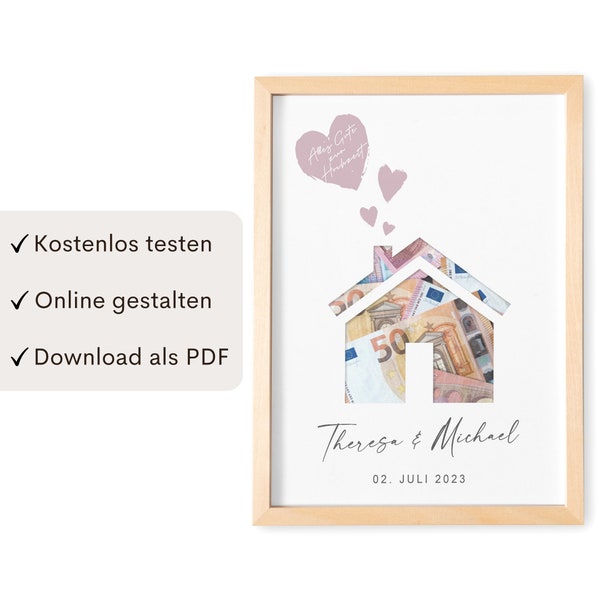 Hochzeitsgeschenk Geldgeschenk Zur Hochzeit Personalisierbares Poster Haus Geld Geschenk | Digitaler Download PDF Vorlage