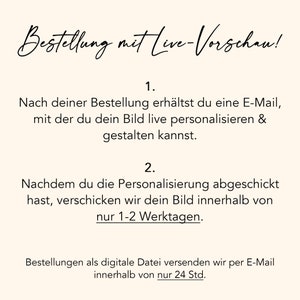May include: Text explaining the ordering process for a personalised product. After placing an order, you will receive an email with a link to personalise your product. The product will be shipped within 1-2 working days.