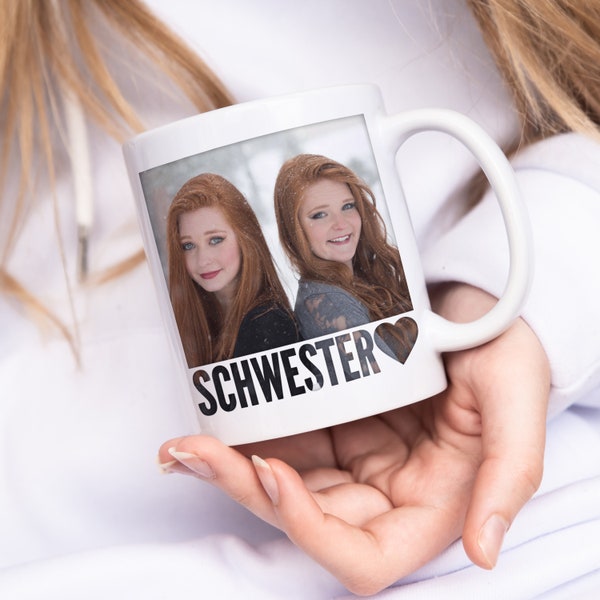 Tasse Schwesterherz Geschenk für Schwester mit Foto personalisiert Fotogeschenk Geschenkidee Kaffeetasse aus Keramik