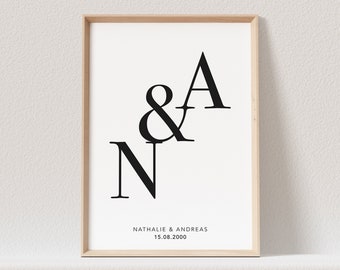 Initialen Poster Personalisiert Jahrestag Geschenk Liebesposter Hochzeitsposter Hochzeitstag Geschenk (OHNE RAHMEN)