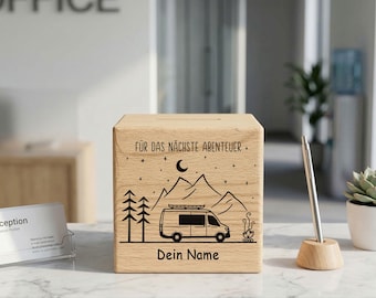Personalized wooden money box for campervans, personalized with name, campervan money gift, travel fund for campervans, gift idea made of wood