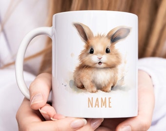 Hase Tasse personalisierte Kindertasse mit Namen Hasentasse Namenstasse Kinder Geschenk für Jungen & Mädchen Teetasse aus Keramik 330 ml