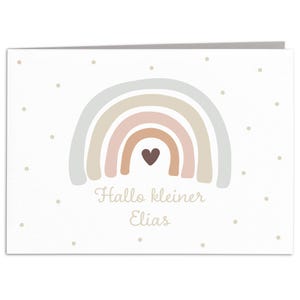 Karte Geburt personalisiert Glückwunschkarte Regenbogen Geburtstagskarte Baby Geburtskarte Klappkarte mit Umschlag 14,8 x 10,5 cm (Beige)