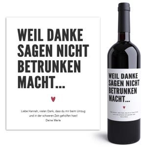 Dankeschön Geschenk Danke Wein Etiketten personalisiert Flaschenetiketten Weinflasche Weinetiketten selbstklebend 2 Stück | 10x12 cm