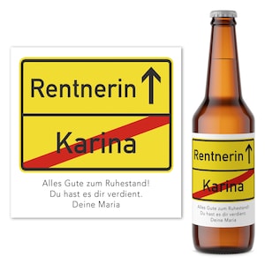 Rente Geschenk Frau Bieretiketten personalisiert Flaschenetikett Bier Rentnerin Ruhestand selbstklebende Etiketten 2 Stück | 9x9 cm