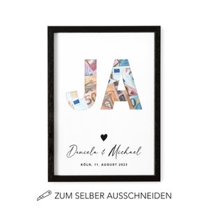 Geldgeschenk Hochzeit Hochzeitsgeschenk Personalisierbares Poster JA Geld Geschenk Holzrahmen Schwarz