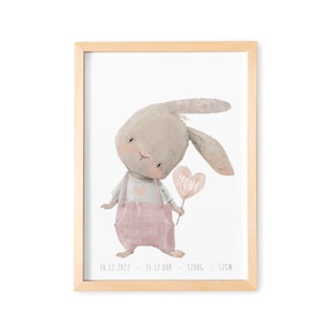 Children's Room Poster Personalized Image with Rabbits and Heart for Boys & Girls