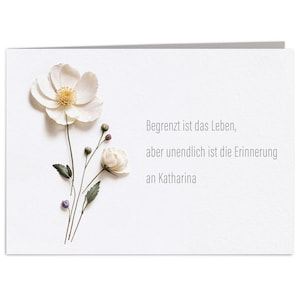 Trauerkarte personalisiert Beileidskarte besonderes Trauergeschenk mit Namen & Foto einer Blume Klappkarte mit Umschlag 14,8 x 10,5 cm