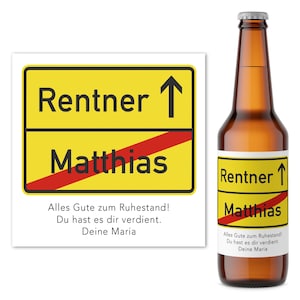 Rente Geschenk Mann Bieretiketten personalisiert Flaschenetikett Bier Rentner Ruhestand selbstklebende Etiketten 2 Stück | 9x9 cm