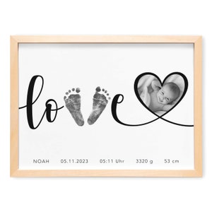 Fußabdruck Baby Poster Personalisiertes Bild mit Foto Fußabdrücke Meilenstein 1. Geburtstag Geschenk Großeltern zur Geburt