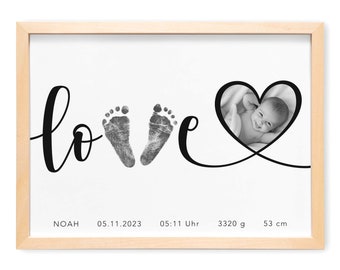 Fußabdruck Baby Poster Personalisiertes Bild mit Foto Fußabdrücke Meilenstein 1. Geburtstag Geschenk Großeltern zur Geburt