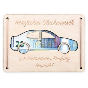 Führerschein bestanden Geschenk personalisierte Geldgeschenk Verpackung Autoführerschein bestanden Glückwunschkarte aus Holz 12x17 cm