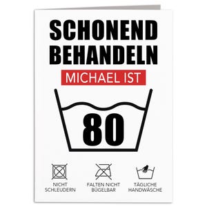 Geburtstagskarte 80. Geburtstag schonend behandeln personalisiert lustige Grußkarte Karte Klappkarte Faltkarte mit Umschlag 10,5 x 14,8 cm