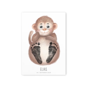 Fußabdruck Baby Bild mit Affe Fußabdrücke Poster Babygeschenk mit Tieren Geschenk zur Geburt  | Digitaler Download PDF Datei