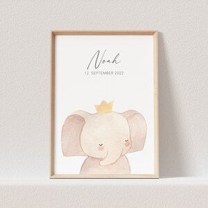 Geburtsposter Elefant Kinderzimmerdeko Babyzimmer Deko Poster Bild Babyparty Geschenk Zur Geburt (OHNE RAHMEN)