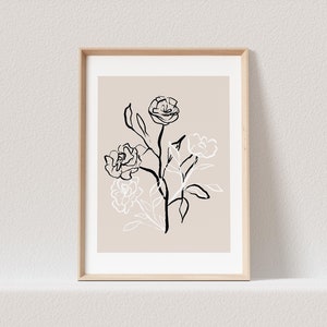Boho Wanddekoration Abstrakter Kunstdruck in Beige mit Blumen Floraler Print Bild Wandkunst Wanddeko (OHNE RAHMEN)