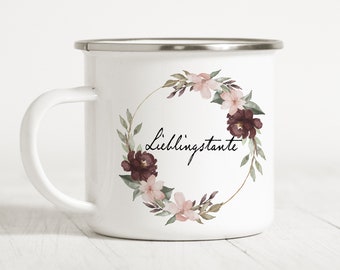 Lieblingstante Tasse Emaille Blumenring Personalisiert Personalisierbar Geschenk