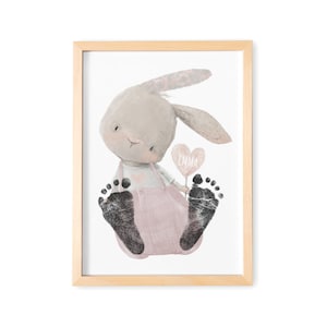 Baby footprint picture bunny dusky pink footprints personalized baby gift for birth gift toddler nursery decoration