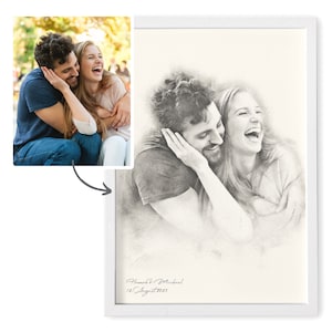 Photo in the style of a pencil drawing from photo personalized picture portrait in the look of a pencil drawing photo gift