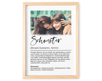 Schwester Geschenk Bild Poster Mit Foto Und Definition Personalisiertes Geschenk Geburtstag