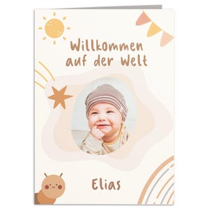 Karte Geburt personalisiert Glückwunschkarte mit Foto Babykarte Geburtstagskarte Baby Geburtskarte Klappkarte mit Umschlag 14,8 x 10,5 cm