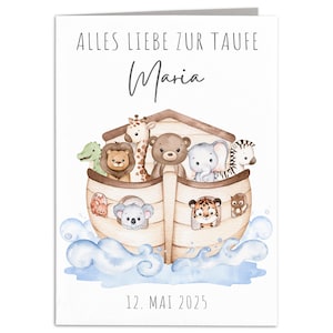 Taufkarte Arche personalisiert Mädchen Junge Taufgeschenk Karte Taufe Geschenk Klappkarte mit Umschlag 10,5 x 14,8 cm