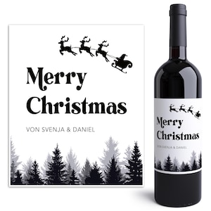 Merry Christmas Weihnachten Flaschenetiketten personalisiert Weihnachtsgeschenk Geschenk Wein Etiketten selbstklebend 2 Stk. | 10x12 cm
