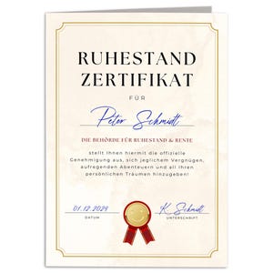 Ruhestand Karte Rente personalisierte Abschiedskarte Kollegen Abschied Geschenk Zertifikat Abschiedsgeschenk mit Umschlag 10,5 x 14,8 cm