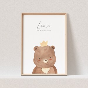 Geburtsposter Bär Kinderzimmerdeko Babyzimmer Deko Poster Bild Babyparty Geschenk Zur Geburt (OHNE RAHMEN)