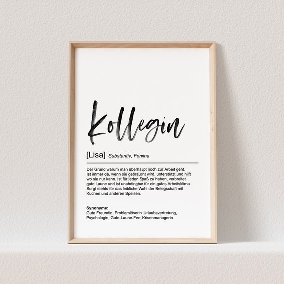 Kollegin Definition Poster Personalisiert Büro Jubiläum Arbeit Etsy.de