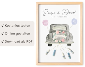 Wedding gift money personalized picture with car money gift wedding poster gift newlyweds | Digital download PDF template
