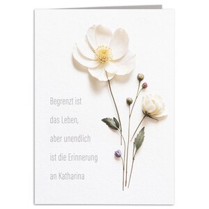 Trauerkarte personalisiert Beileidskarte besonderes Trauergeschenk mit Namen & Foto einer Blume Klappkarte mit Umschlag 14,8 x 10,5 cm