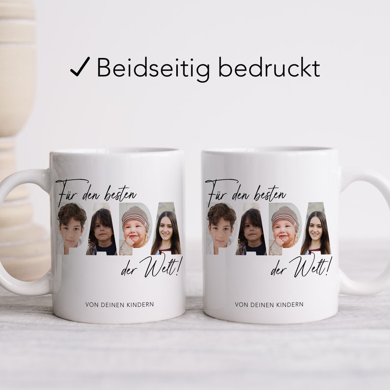 Papa Geschenk zum Geburtstag Fototasse Vater personalisiert Tasse mit Fotos der Kinder Bester Papa der Welt Vatertagsgeschenk Bild 5