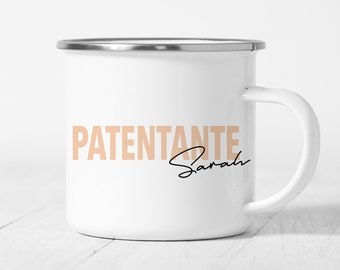 Patentante Tasse Emaille Personalisiert mit Namen Verschiedene Farben Patentante Geschenk Personalisiert Geburtstag