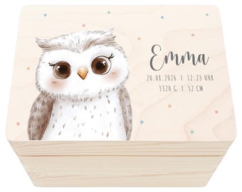 Memory box baby owl wooden box personalized memory box girl boy gift birth birth gift 30x20x13 cm