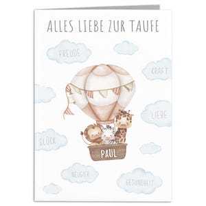 Taufkarte Mädchen Junge personalisiert Taufgeschenk Karte Ballon Taufe Geschenk Klappkarte mit Umschlag 10,5 x 14,8 cm