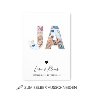 Geldgeschenk Hochzeit Hochzeitsgeschenk Personalisierbares Poster JA Geld Geschenk Ohne Rahmen