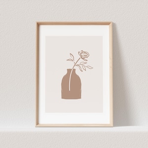Boho Wanddekoration Poster Blumenvase Abstrakter Kunstdruck in Beige Minimalistischer Print Bild Wandkunst Wanddeko (OHNE RAHMEN)