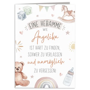 Hebamme Dankeschön Karte Dankeskarte personalisiert Danke Geschenk Hebammen Danksagung Klappkarte Grußkarte mit Umschlag 10,5 x 14,8 cm
