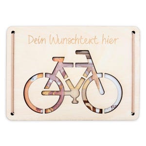 Geldgeschenk Fahrrad Geburtstag Wunscherfüller personalisierte Geldkarte Geld Verpackung Geburtstagskarte Geschenkkarte aus Holz 12x17 cm