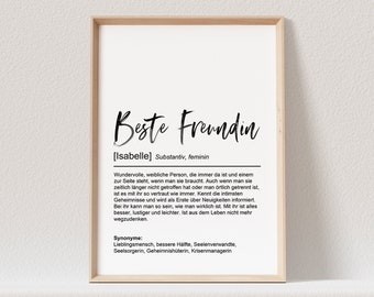 Beste Freundin Definition Poster Personalisiert Bild Freundschaft Danke Geschenk Freundin (OHNE RAHMEN)